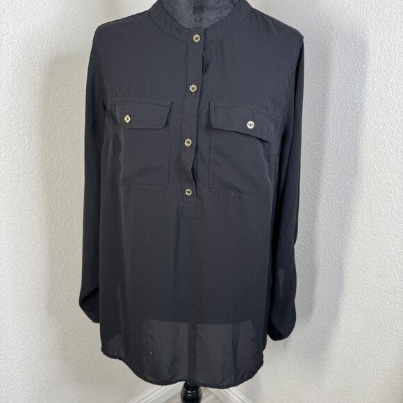 Michael Kors Womens Black Button-Front Long‎ Sleeve Blouse M - Picture 1 of 5